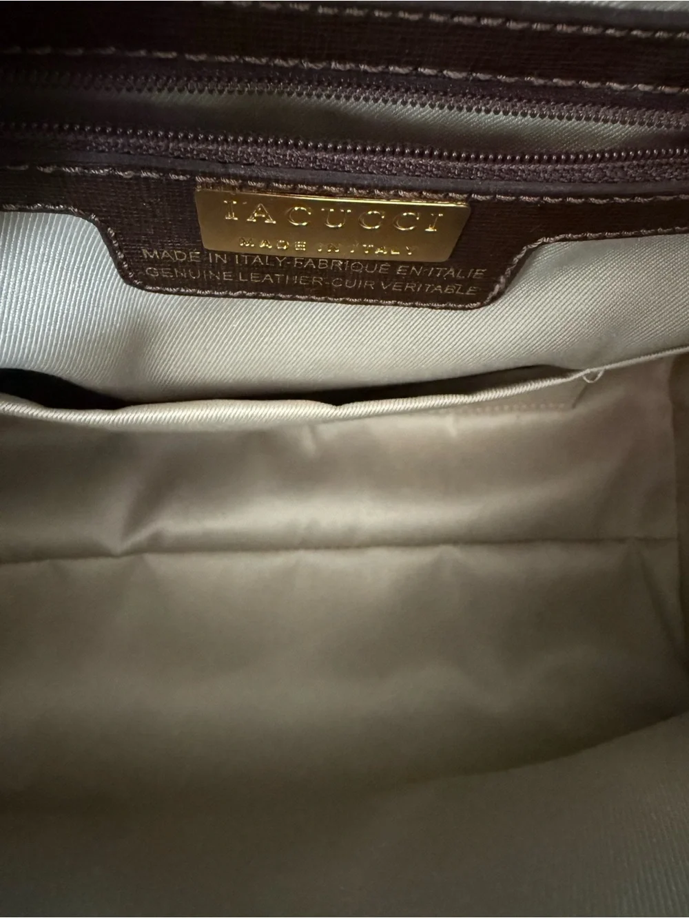 Stylish Taupe and Dark Brown Italian-Made Leather Iacucci Bag with Fur Pocket